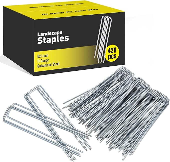 HongWay 420pcs 6 Inch Landscape Staples Galvanized Garden Stakes, 11 Gauge U-Shaped Sod Pins Yard Ground Staples for Landscaping Fabric Tent Lawn Truf Fence Irrigation Tube HongWay