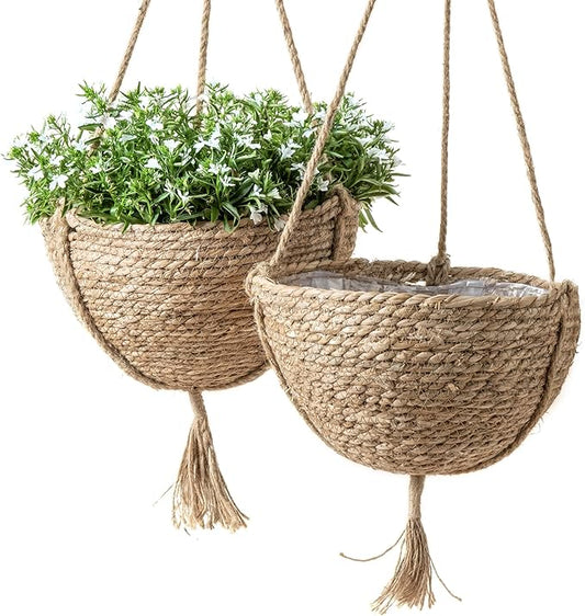 Natural Seagrass Hanging Planter Basket Set, Indoor Plant Pots, Boho Decor Plant Pot Cover, 12.4 (D) 6.3 (H) Inch, Pack 2 LaJol%C3%ADeMuse