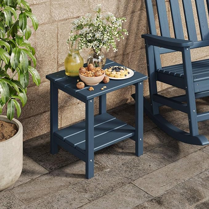GarveeLife Adirondack Outdoor Side Table 18 x 15 in, HDPE 2-Tier Patio Side Tables for Outside, All-Weather End Table for Patio Pool Deck Indoor Backyard, Navy Blue-2Pcs GarveeLife