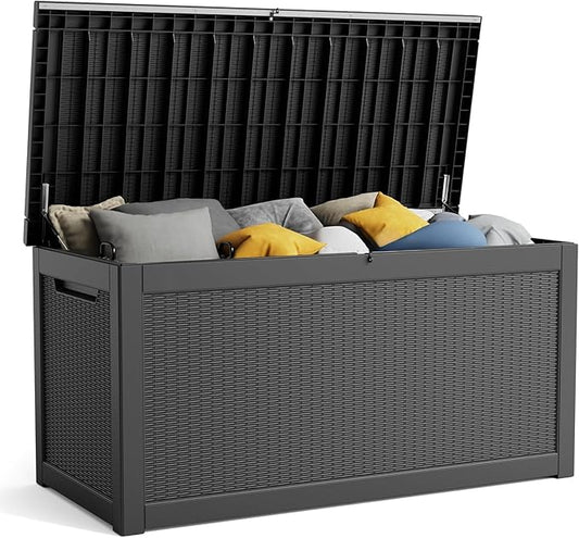 260 Gallon Resin Deck Box, Lockable Patio Outdoor Storage Box for Furniture, Garden Tools and Tools Storage, Waterproof Outside Storage Boxes - Black OutdoorLivingPerfected