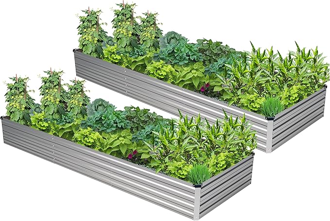 2PCS 9x3x1ft Galvanized Raised Garden Bed Kit, Galvanized Planter Raised Garden Boxes Outdoor, Large Metal Raised Garden Beds for Vegetables,Silver Easllre