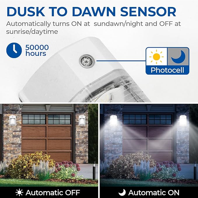 CINOTON 26W LED Wall Pack Light with Dusk to Dawn Sensor, 3000LM [100-277Vac] LED Wall Lights IP65 Waterproof Outdoor Security Flood Lighting for Garage Warehouse Garden 5000K-Daylight 2 Pack CINOTON