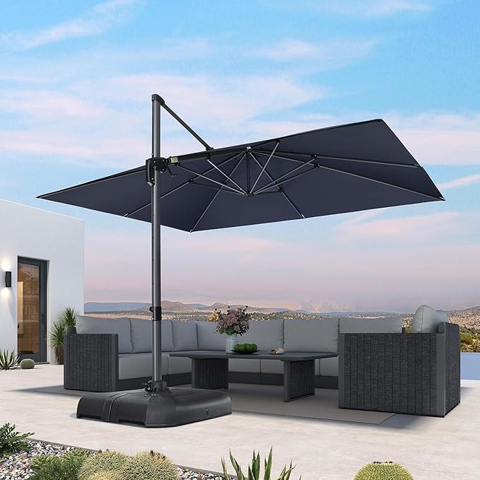 PURPLE LEAF 10' X 13' Patio Umbrella Outdoor Cantilever Rectangle Umbrella Aluminum Offset Umbrella with 360-degree Rotation for Garden Deck Pool Patio, Navy Blue PURPLELEAF