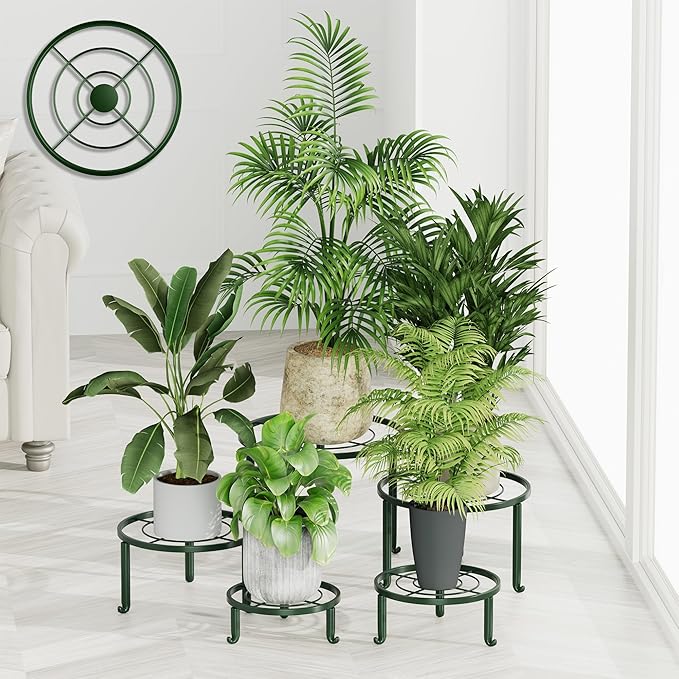 5 Pack Metal Pot Rack Stand,Patented Plant Stand for Flower Pot Heavy Duty Potted Holder Indoor Outdoor, Rustproof Iron Garden Container Round Supports Rootora