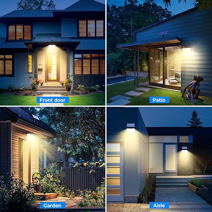 Peasur 2 Pack Solar Motion Lights Outdoor, 318 LED Solar Security Light with 3 Modes, IP65 Waterproof Powered Flood Lights for Outside Garden Backyard，Warm (White Frame) Peasur