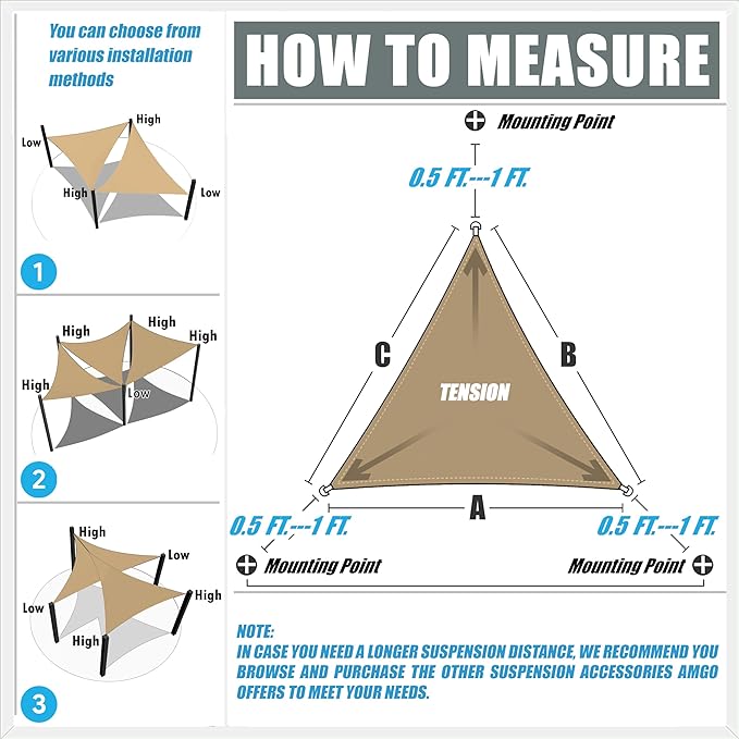 Amgo Custom Size 18' x 19' x 26.2' Blue Right Triangle Sun Shade Sail UPF50+ AGTAPRT12, Order to Make Canopy Awning, 95% UV Blockage, Water & Air Permeable, Commercial Standard (We Customize) Amgo