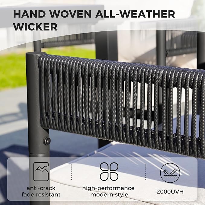 Grand patio 5-Piece Outdoor Dining Set for 4 with 1 Rectangle Expandable Table for 4-6 Person, Metal Woven Wicker Fixed Patio Chairs with Thickened Cushions for Yard, Poolside (Black) GrandPatio