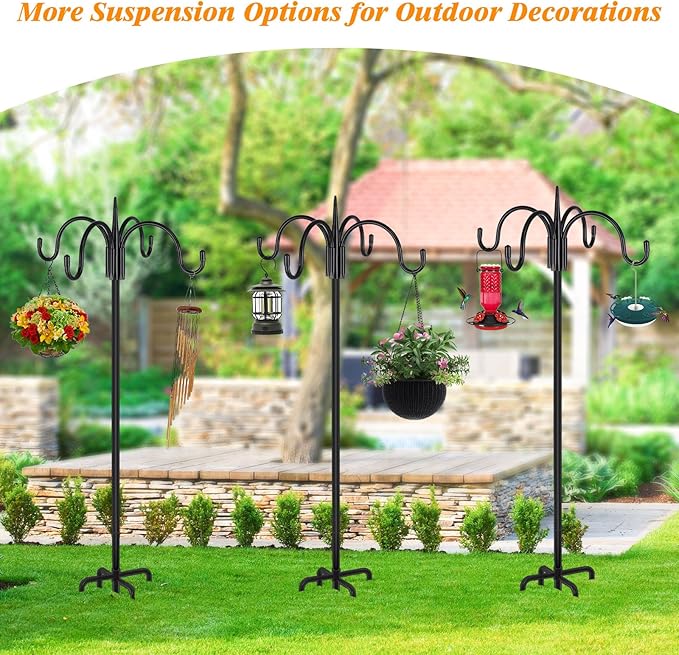 FEED GARDEN 76 Inch Four Shepherd Hooks for Outdoor,Bird Feeder Pole with 5 Prong Base, Adjustable Shepard Hooks for Hanging Plant, Solar Lanterns, Wind Chimes, 2 Pack FEEDGARDEN