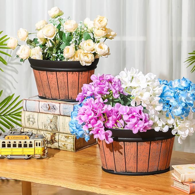 Layhit 6 Pcs Wall Hanging Planters Outdoor Pot Planter Wine Barrel Planter Distressed Oak Thickened Plastic Water Storage Flower Pots for Flower Indoor Outdoor(12 Inches,Brown) ShungLan