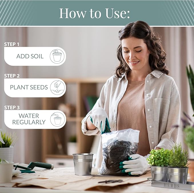 Barnyard Designs Indoor Herb Garden Planter Set with Tray, Metal Windowsill Plant Pots with Drainage for Outdoor or Indoor Plants, Set/3 (Galvanized) BarnyardDesigns