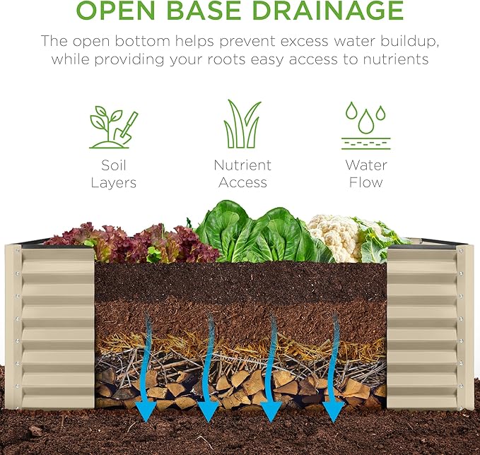 Best Choice Products 4x2x2ft Outdoor Metal Raised Garden Bed, Deep Root Box Planter for Vegetables, Flowers, Herbs, 119 Gallon Capacity, 100% Non Toxic Materials - Beige BestChoiceProducts
