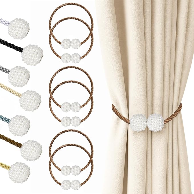 Hion Magnetic Curtain Tiebacks Dark Brown 6 Pack, Curtain Tiebacks Buckles Holdbacks Holders Hooks Clip for Home Bedroom Office Decorative Thick or Thin Curtain Hion