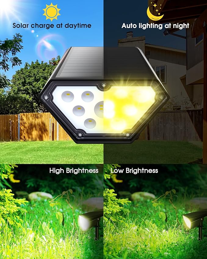 Biling Solar Spot Lights Outdoor, Bright 700 Lumen Solar Outdoor Lights IP67 Waterproof Adjustable Landscape Lights for Patio Pathway Yard Garden Driveway Pool - Warm White(10 Pack) biling