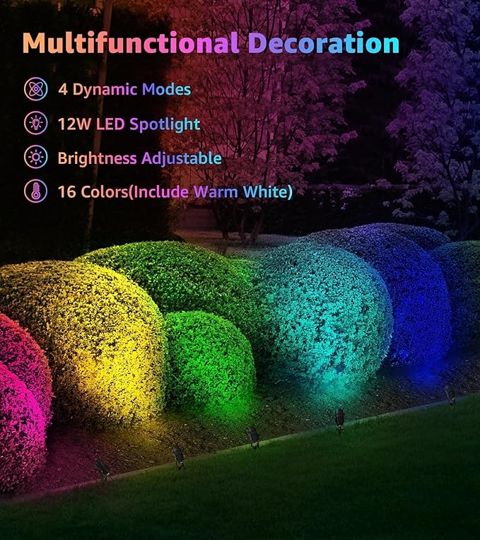 SUNVIE RGB Spot Lights Outdoor 12W LED Color Changing Landscape Lights with Remote Control 120V RGBW Landscape Lighting Waterproof Outdoor Spotlight for Yard Garden Patio Lawn Decorative, 2 Pack SUNVIE