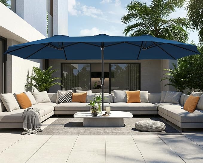 SUPERJARE 15FT Outdoor Umbrella for Patio, Double sided Pool Umbrellas with Fade Resistant Canopy, Large Table Umbrella for Deck, Market, Backyard - Navy Blue SUPERJARE