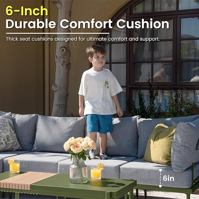 Sundale Outdoor 9 Pieces Patio Furniture Set, U-Shaped Outdoor Sectional Sofa with 6 Inch Olefin Cushion and Coffee Table, Modern Metal Outdoor Conversation Sets for Backyard, Poolside SundaleOutdoor