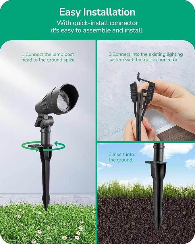 EDISHINE Low Voltage Landscape Lights, 3.2W 12V ACDC 240LM Low Voltage Spotlight, CRI 80 & Beam Angle 35°, 3000K, Aluminum Housing Outdoor Landscape Lighting for Trees, Yard, Garden, Houese 8 Pack EDISHINE