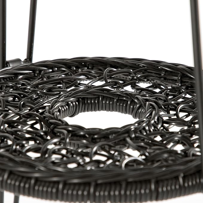 Furniture of America Ysar Boho 19-inch Round Coffee Table Outdoor with Tempered Glass Top and Metal Frame, Handcrafted Coastal Furniture for Patio, Poolside, Garden, Yard, Black FurnitureofAmerica