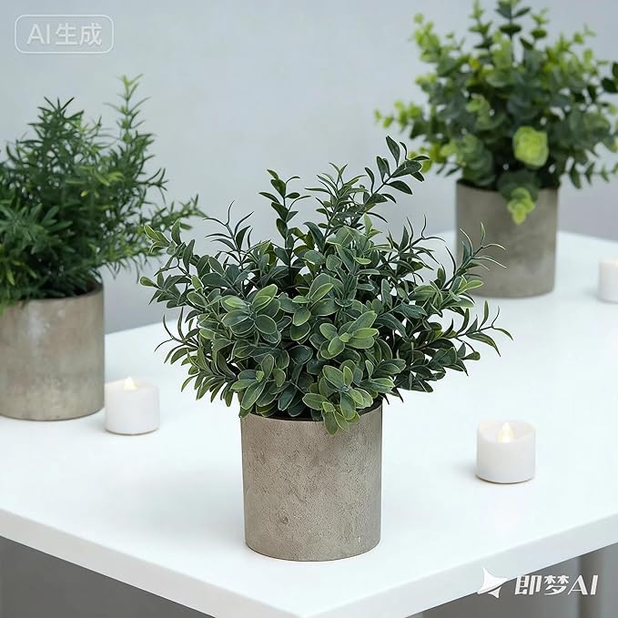 Lemonfilter Small Fake Plants, 3PCS Mini Potted Artificial Plastic Eucalyptus Plants Indoor Modern Farmhouse Decor, Fake Potted Plant for Home Bathroom Bedroom Office Shelves Decor Lemonfilter