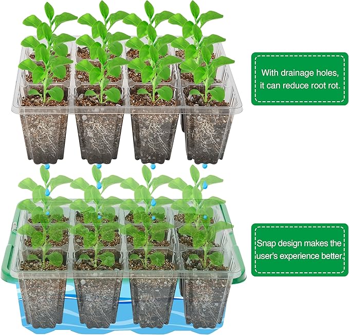 Bonviee 10 Packs Seed Starter Tray with Elevated Lid, 120 Cells Thicken Seed Starting Trays Kit with Adjustable Humidity Vent, Clear Cell Tray and Heightened Lids for Greenhouse & Gardens, Green BonvieeDirect