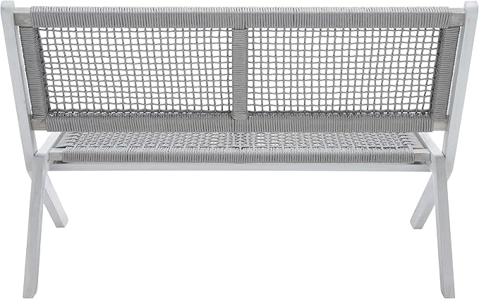SAFAVIEH Outdoor Collection Kobina Grey Acacia Wood/Grey Rope Foldable Bench (Fully Assembled) SAFAVIEH