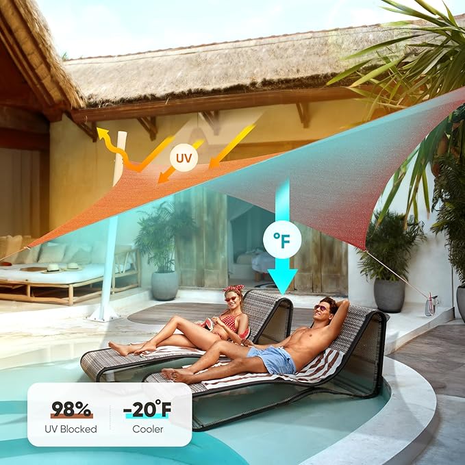 Quictent 12x16ft 185G HDPE Rectangle Sun Shade Sail Canopy 98% UV Block Outdoor Patio Garden with Hardware Kit (Terracotta) QUICTENT