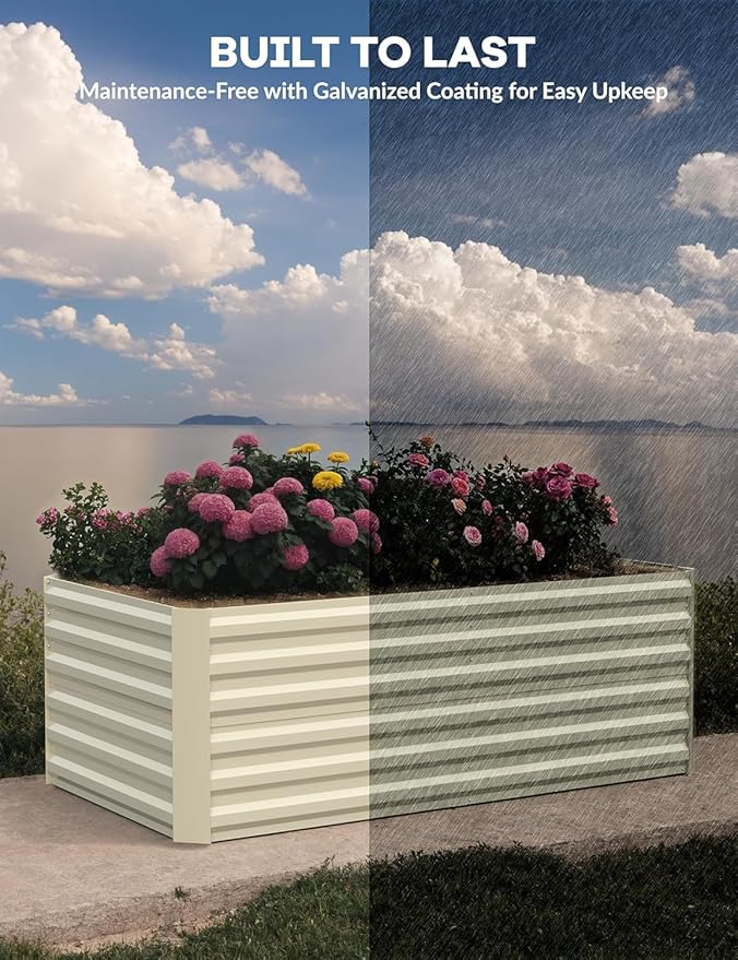 CABIHOME 2 Pcs 6x3x2 Ft Galvanized Raised Garden Bed, Deep Root Planter Box for Vegetables, Flowers, Herbs- Large Metal Raised Garden Bed Kit for Outdoor Use, Beige CABIHOME