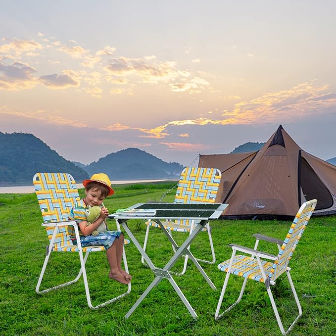 VINGLI Patio Lawn Webbed Folding Chairs Set of 2, Outdoor Beach Chair Portable Dining Chair for Outdoor Yard, Garden (Yellow, Classic) VINGLI