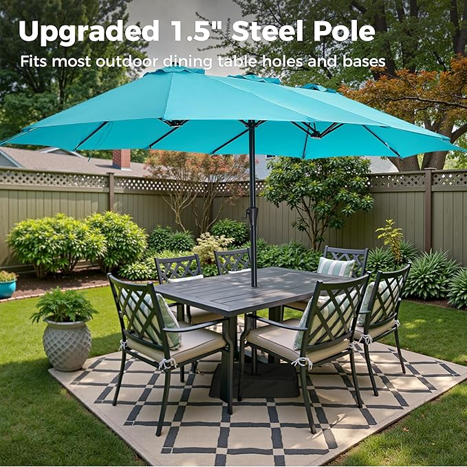 SUPERJARE 13FT Outdoor Umbrella for Patio, Double sided Pool Umbrellas with Fade Resistant Canopy, Large Table Umbrella for Deck, Market, Backyard - Light Blue SUPERJARE
