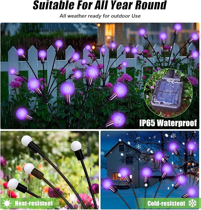 Solar Garden Lights Outdoor, Waterproof Solar Powered Lights for Yard Pathway Patio, Swaying Lawn Decor as Gardening Gifts for Women Holiday (Purple, 4 Pack) NBQQ