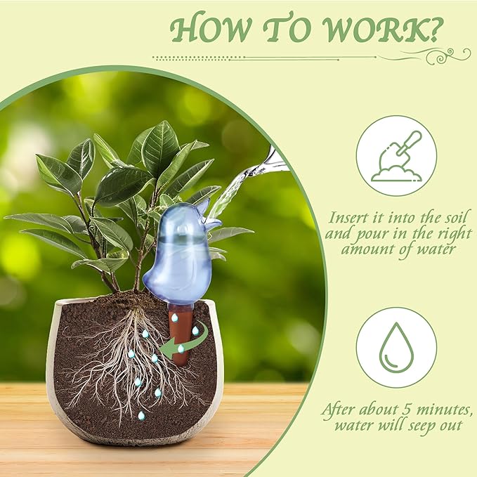 4 Pack Self Watering Spikes, Indoor Plant Watering Globes, Bird Shape Automatic Irrigation Spikes,Plant Watering Devices (Green&Blue) KIROYAL
