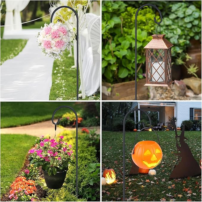 FEED GARDEN 48 Inch Small Shepherd Hooks for Outdoor, Garden Hook for Lanterns, Sheperd Hooks for Hanging Plants, Bird Feeders, Solar Lights, Mason Jars, Weddings Decor, 4 Pack FEEDGARDEN