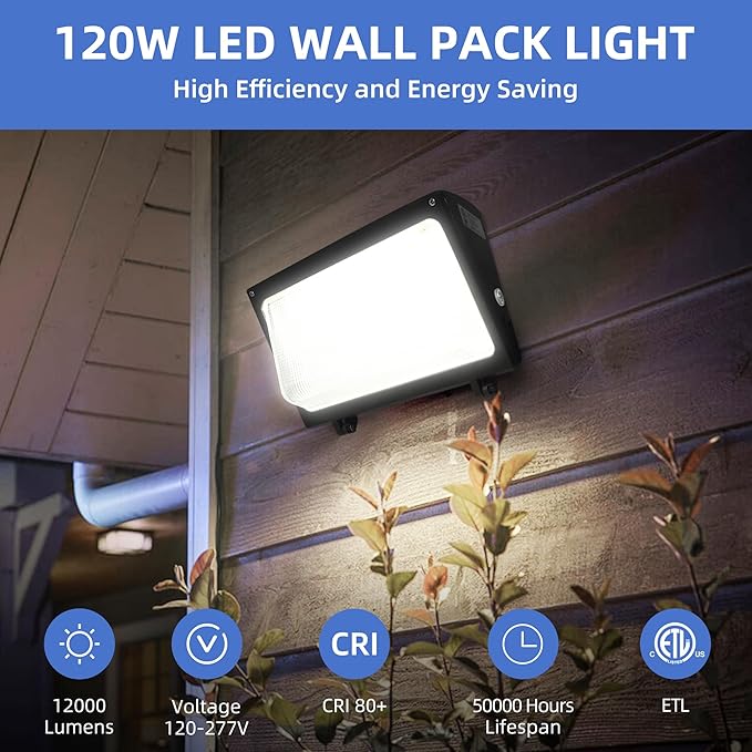 hykolity 120W LED Wall Pack Light with Dusk-to-Dawn Sensor,16200lm 5000K Daylight Commercial Security Lighting,750W MH Equivalent, 100-277V, Waterproof LED Outdoor Wall Mount Light for Warehouses hykolity