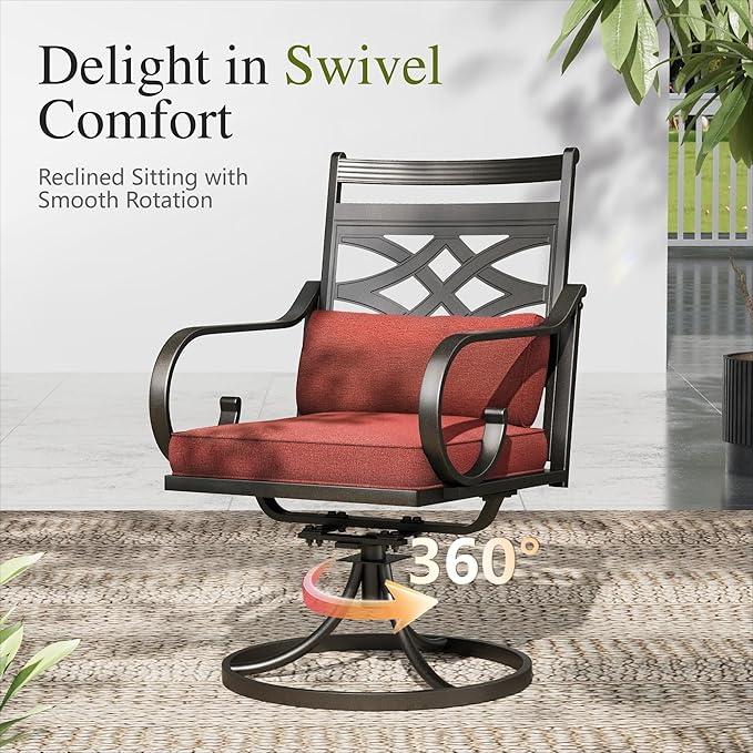 Sophia and William Swivel Outdoor Patio Dining Set for 4, Outdoor Table and Chairs, Removable Seat Cushions, Black 42" Round Patio Dining Table,Red SophiaWilliam
