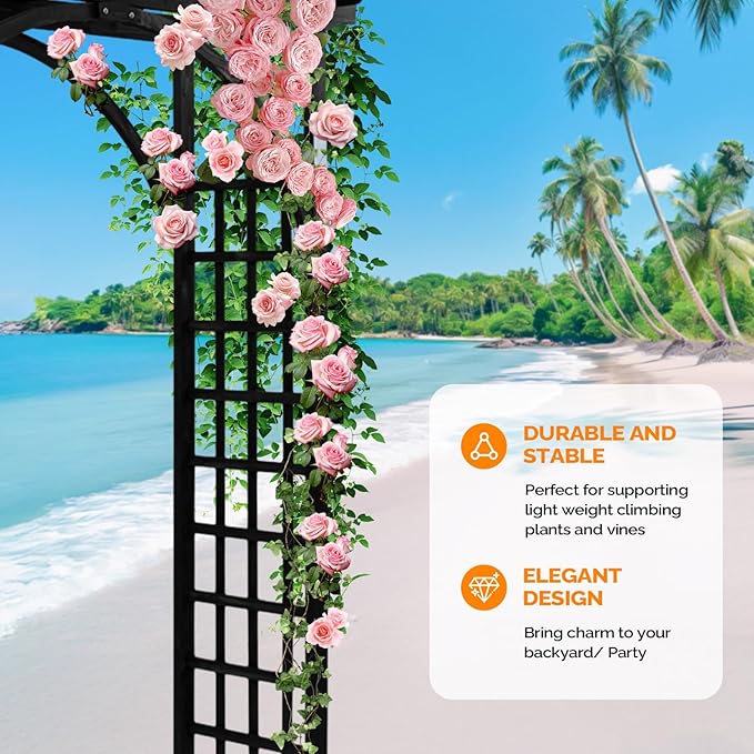 VINGLI 85in Wooden Arbor, Wedding Arch for Ceremony, Wood Trellis for Plant Climbing, Christmas Decor Pergola for Garden Backyard, Lawn (Black) VINGLI