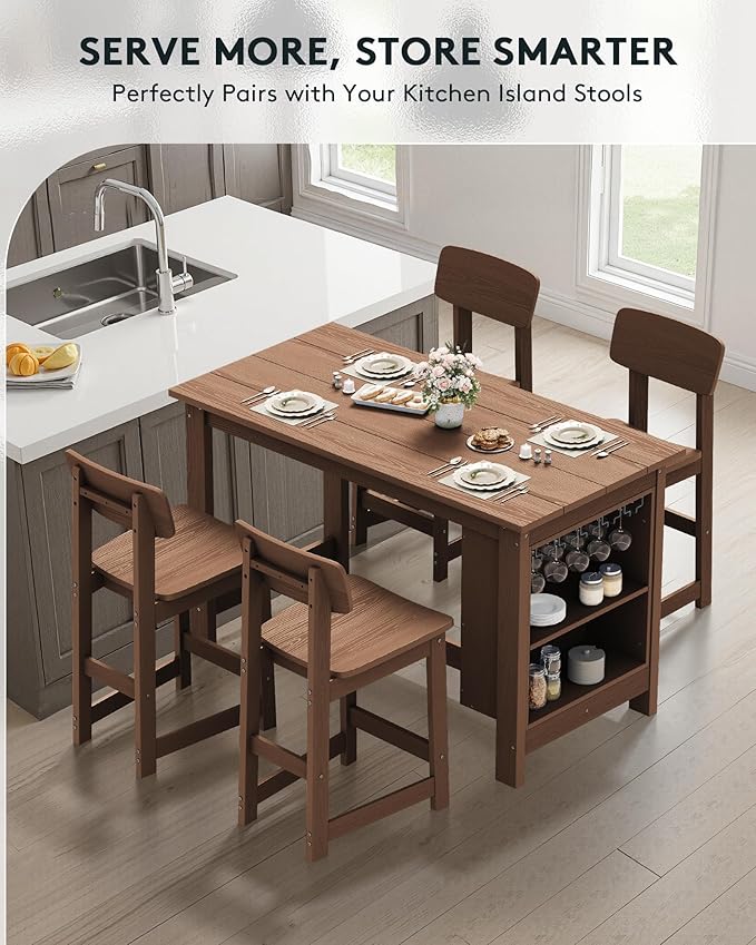 SERWALL Outdoor Bar Stools Set of 2, All Weather HDPE 25" Counter Height Bar Stools with Back, Outdoor Armless Barstools for Patio, Garden, Backyard, Balcony, Poolside, Brown SERWALL