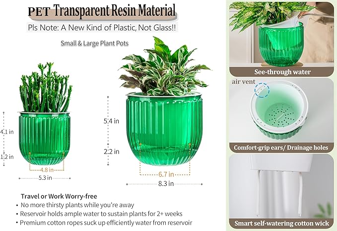 Melphoe Self Watering Pots for Indoor Plants Planter, 8.3/5.3 Inch 2 Pack Planters Self Watering Plant Pots for Flower, Houseplants, Succulent, African Violets and Cactus with Drainage Melphoe