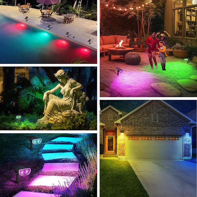 Linkind Solar Lights Outdoor StarRayS, Color Changing Solar Spot Lights, IP67 Waterproof St Patricks Day Lights for Landscape Garden Pathway Walkway (Multicolor, 10 Pack) Linkind