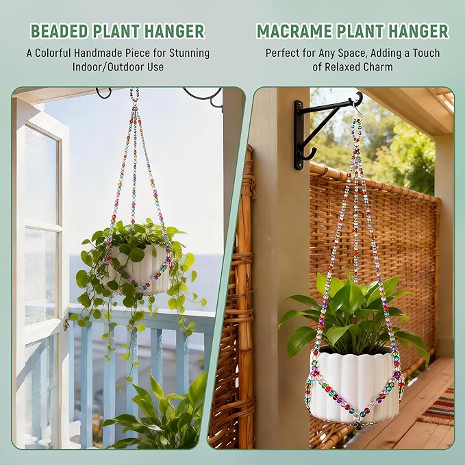 1Pack Glass Beaded Plant Hanger Indoor,Rainbows Hanging Planters for Outdoor Plants,Colored Macrame Plant Hanger,Boho Handmade Farmhouse Rustic Decor,17 Inch(Pot Not Included) Rootora