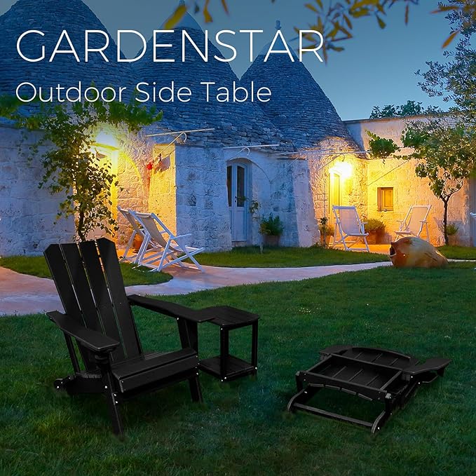 Adirondack Square Outdoor Side Table,2-Tier Storage Patio Side Table, HDPE End Tables for Backyard Pool Porch Garden Lawn GARDENSTAR