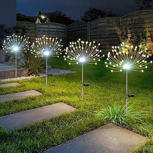 YOTOZU 4 PCS Solar Firework Light, Outdoor Solar Garden Decorative Lights 120 LED Powered 40 Copper Wires String DIY Landscape Light for Walkway Pathway Backyard Parties Perfect Gifts(Cool White) YOTOZU