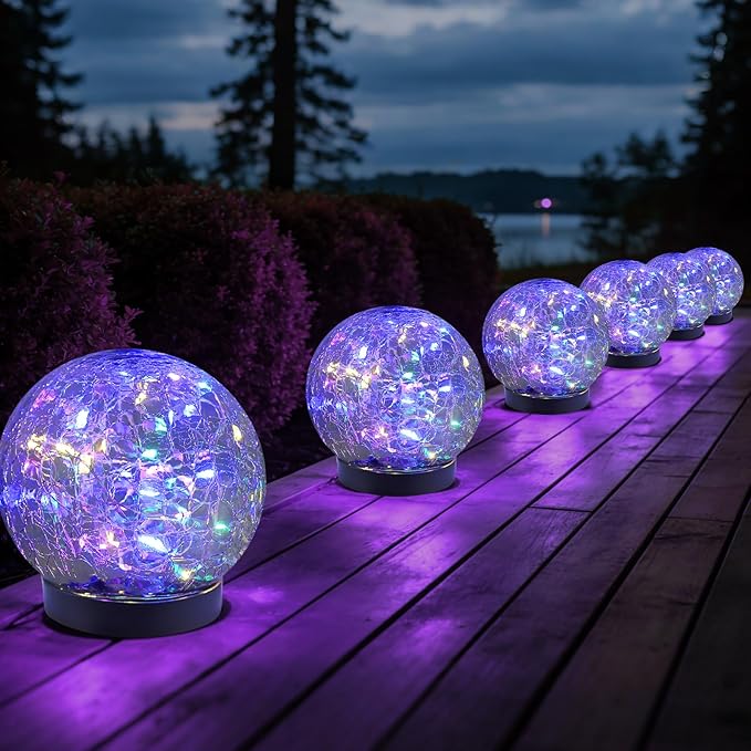 Solar Globe Lights Outdoor Waterproof-Solar Balls Garden-Cracked Glass Ball Solar Lights Outdoor-Solar Orbs Outside-Outdoor Decorations Patio & Yard Lawn Backyard Decor JKIMK