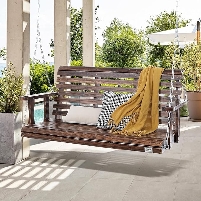 VEVOR Outdoor Wooden Porch Swing, 880lbs 4.5FT Heavy Duty Haning Porch Swings Bench Chair for Patio, Garden and Courtyard VEVOR