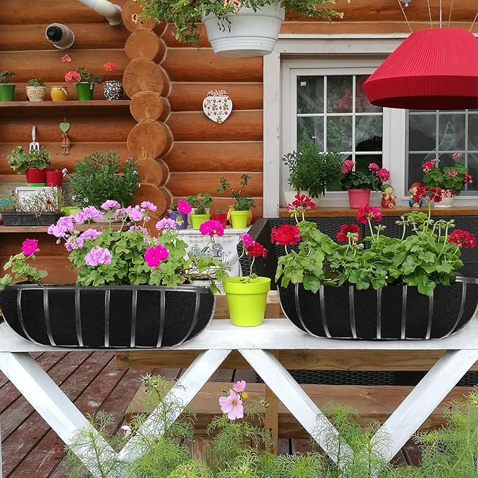 3PCS 36 Inch Planter Basket Liners Fabric Window Box Liners Felt Trough Planter Liner Replacement Black Flower Basket Liner Non-Woven Hanging Plant Liner for Planters Garden Fence - Avoid Bird Nesting Emsiok