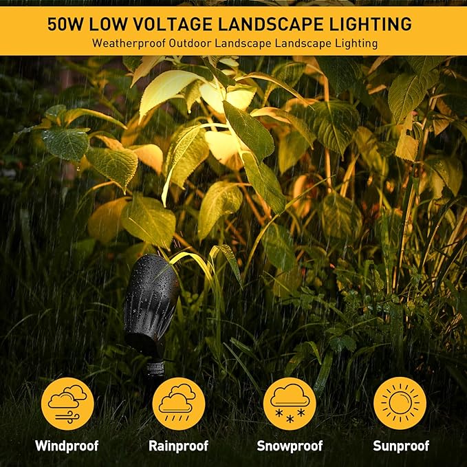Malibu Landscape Lighting Outdoor 50W Spotlight Waterproof Halogen Floodlight Low Voltage Lights 380Lumen Warm White with Stake for Garden Yard Pathway Lawn Driveway Outdoor Lighting 8301-9601 Rootora