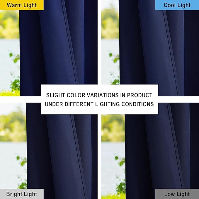 NICETOWN Canvas Outdoor Curtains for Patio Waterproof Extra Long 108" Length, 2 Panels Thermal Insulated Top and Bottom Grommet Privacy Vertical Drapes for Porch/Gazebo, 55" Wide, Dark Blue NICETOWN