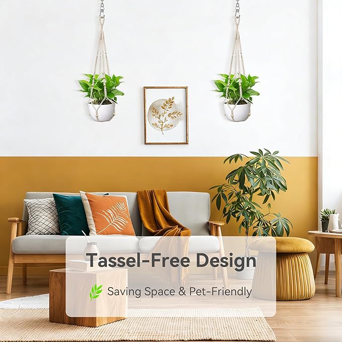 USLAI Macrame Plant Hanger Indoor Outdoor, Fits 4 to 15 Inch Pots, Strong Hanging Planter Holder, Boho Home Decor, 35 Inch, Ivory, Set of 3 (POTS NOT Included) USLAI