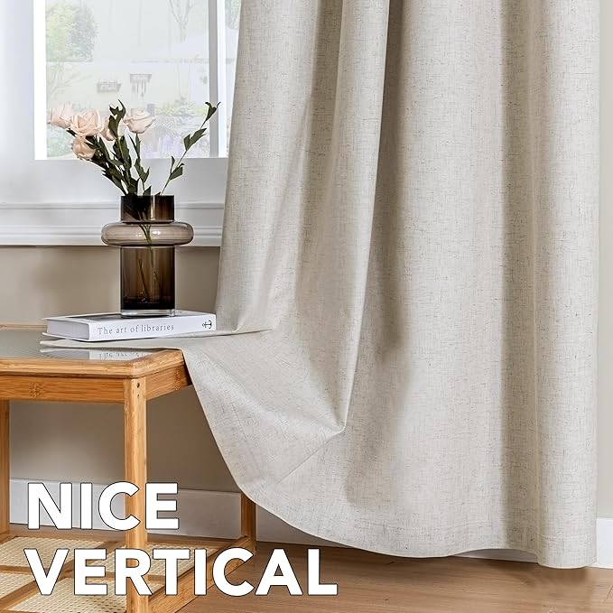 H.VERSAILTEX Linen Curtains 100% Blackout Curtains for Bedroom 108 inch Long Full Light Blocking Nature Linen Blended Window Curtains for Living Room Nickel Grommet (2 Panels, Heathered Linen) HVERSAILTEX