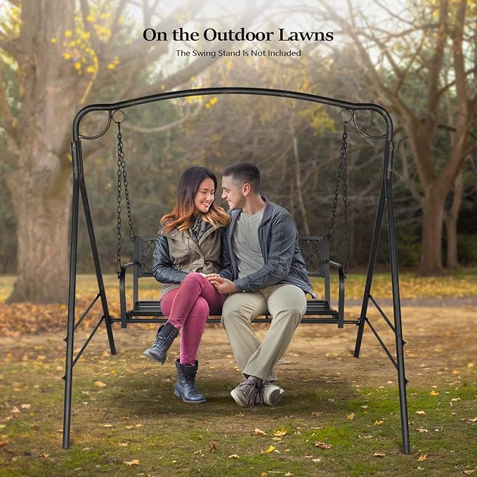 VINGLI Upgraded Metal Patio Porch Swing, 660 LBS Weight Capacity Steel Porch Swing Chair for Outdoors, Heavy Duty Garden Swing Bench for Gardens & Yards (Pattern 2) VINGLI
