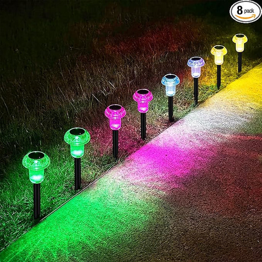 Easter Solar Pathway Lights Outdoor Decorative 8 Pack, 4 color LED Mushroom Solar Lights Outdoor Waterproof Solar Powered Decor for Yard Driveway Patio, Valentines Day Halloween Christmas Garden Decor COZYPAVILION